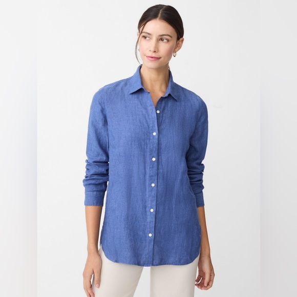 J. McLaughlin Britt Linen Button Down Shirt in Dark Chambray Blue XXL Coastal - Picture 1 of 12